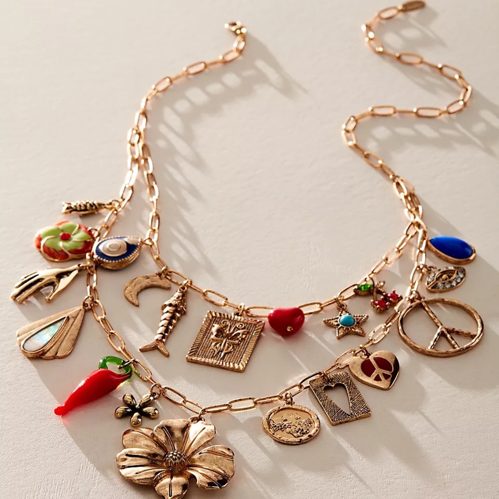 Gold-Tone Multicolor Charm Necklace - Women Jewelry